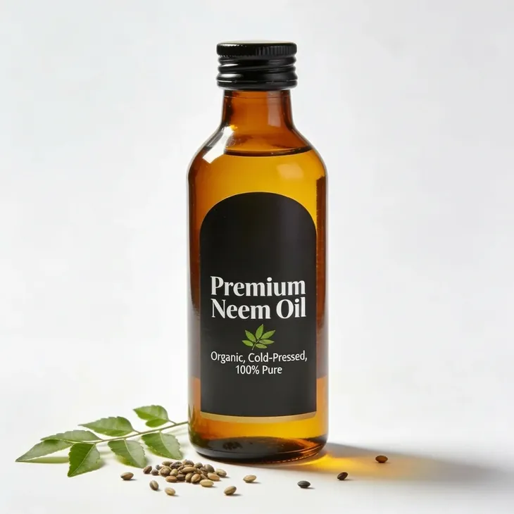 Premium cold-pressed neem oil bottle